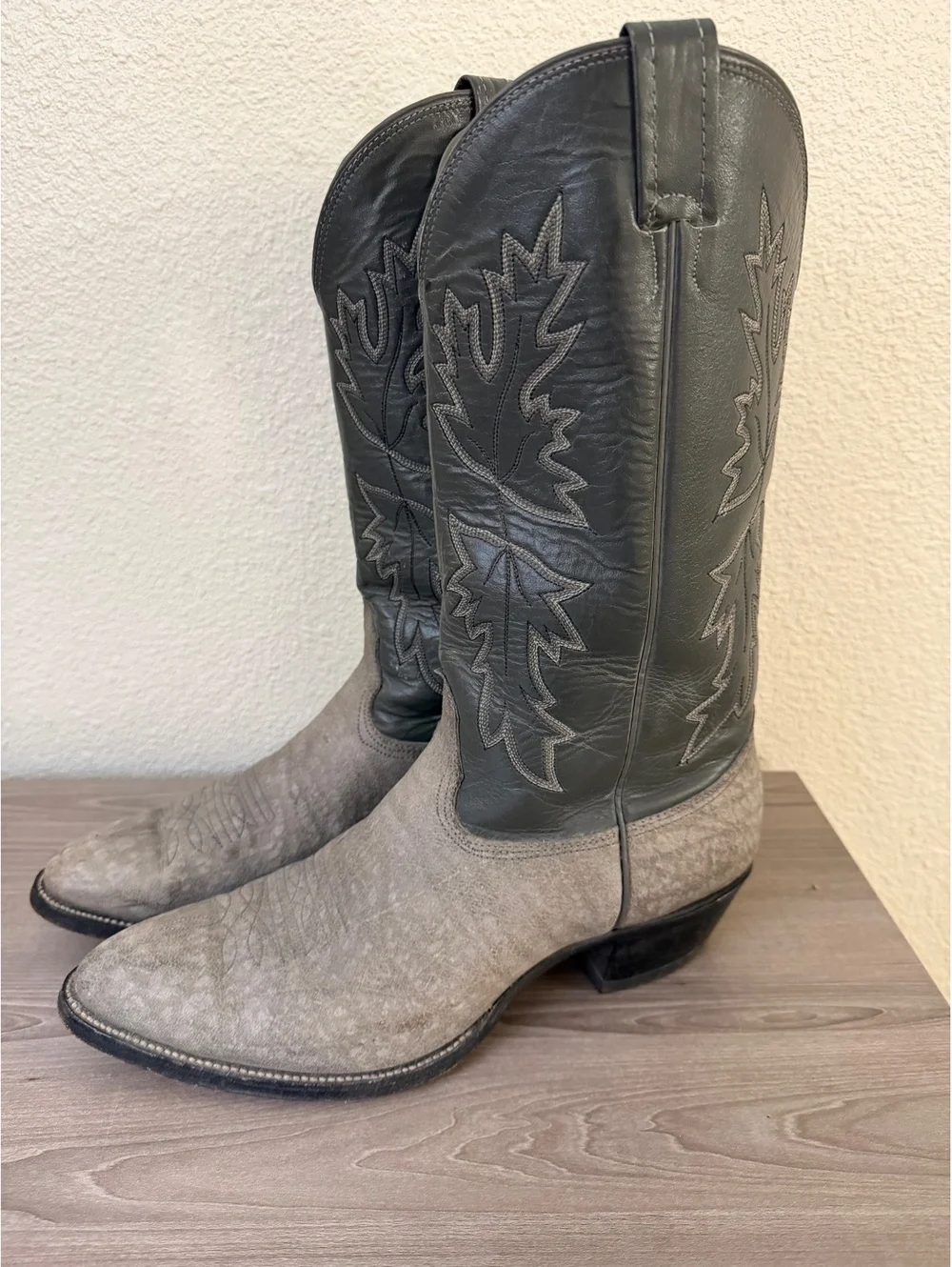 Vintage Nocona Gray Bullhide Leather Cowboy Boots USA Made